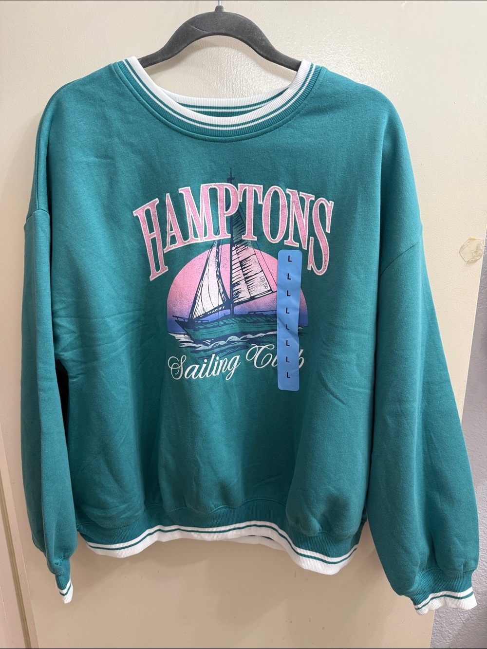 Limited Too Teal Crewneck with Pink Sailing Graphic the Hamptons